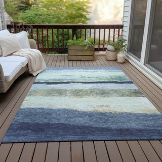 Piper Looms Chantille Stripes ACN2169 Denim Machine Washable Area Rug Outdoor Lifestyle Image Feature
