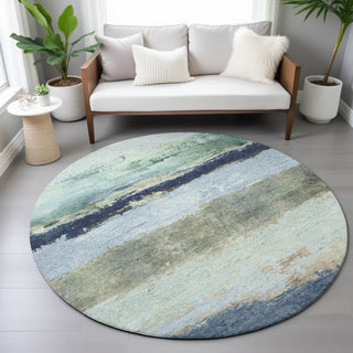 Piper Looms Chantille Stripes ACN2169 Denim Machine Washable Area Rug Round Lifestyle Image Feature