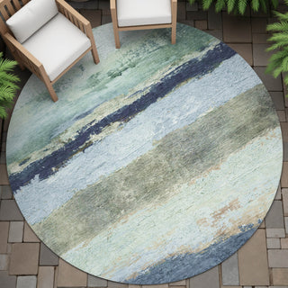 Piper Looms Chantille Stripes ACN2169 Denim Machine Washable Area Rug Round Outdoor Lifestyle Image Feature