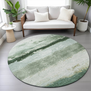 Piper Looms Chantille Stripes ACN2169 Fern Machine Washable Area Rug Round Lifestyle Image Feature