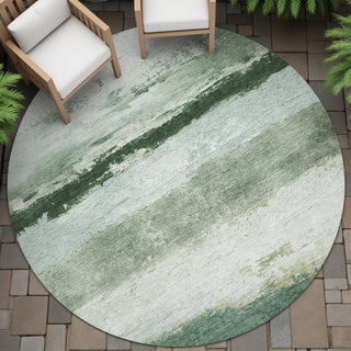 Piper Looms Chantille Stripes ACN2169 Fern Machine Washable Area Rug Round Outdoor Lifestyle Image Feature