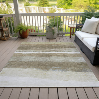 Piper Looms Chantille Stripes ACN2169 Khaki Machine Washable Area Rug Outdoor Lifestyle Image Feature