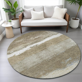 Piper Looms Chantille Stripes ACN2169 Khaki Machine Washable Area Rug Round Lifestyle Image Feature
