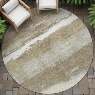 Piper Looms Chantille Stripes ACN2169 Khaki Machine Washable Area Rug Round Outdoor Lifestyle Image Feature