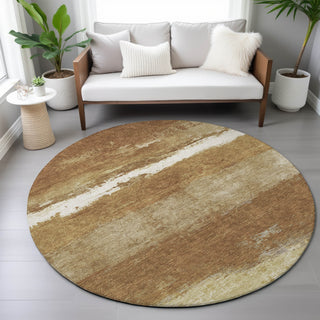 Piper Looms Chantille Stripes ACN2169 Paprika Machine Washable Area Rug Round Lifestyle Image Feature