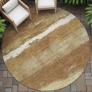 Piper Looms Chantille Stripes ACN2169 Paprika Machine Washable Area Rug Round Outdoor Lifestyle Image Feature
