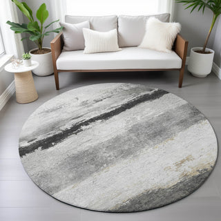 Piper Looms Chantille Stripes ACN2169 Pewter Machine Washable Area Rug Round Lifestyle Image Feature