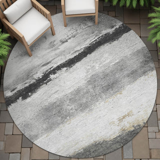 Piper Looms Chantille Stripes ACN2169 Pewter Machine Washable Area Rug Round Outdoor Lifestyle Image Feature