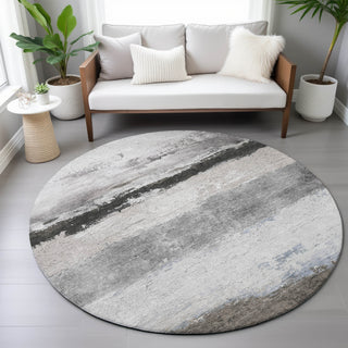 Piper Looms Chantille Stripes ACN2169 Taupe Machine Washable Area Rug Round Lifestyle Image Feature