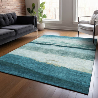 Piper Looms Chantille Stripes ACN2169 Teal Machine Washable Area Rug Lifestyle Image Feature