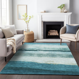 Piper Looms Chantille Stripes ACN2169 Teal Machine Washable Area Rug Lifestyle Image Feature