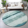 Piper Looms Chantille Stripes ACN2169 Teal Machine Washable Area Rug Round Lifestyle Image Feature