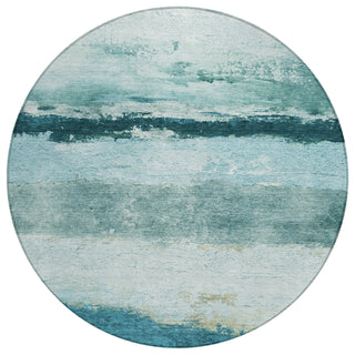 Piper Looms Chantille Stripes ACN2169 Teal Machine Washable Area Rug Round Main Image