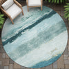 Piper Looms Chantille Stripes ACN2169 Teal Machine Washable Area Rug Round Outdoor Lifestyle Image Feature