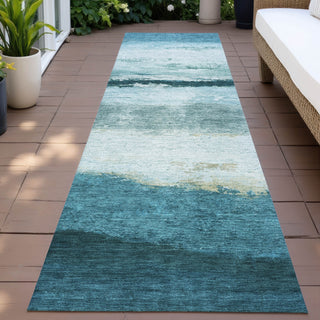 Piper Looms Chantille Stripes ACN2169 Teal Machine Washable Area Rug Runner Outdoor Lifestyle Image Feature