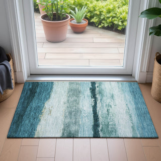 Piper Looms Chantille Stripes ACN2169 Teal Machine Washable Area Rug Scatter Lifestyle Image Feature