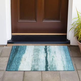 Piper Looms Chantille Stripes ACN2169 Teal Machine Washable Area Rug Scatter Outdoor Lifestyle Image Feature