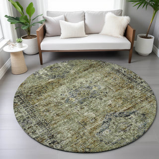 Piper Looms Chantille Global ACN2170 Aloe Machine Washable Area Rug Round Lifestyle Image Feature