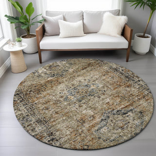 Piper Looms Chantille Global ACN2170 Copper Machine Washable Area Rug Round Lifestyle Image Feature