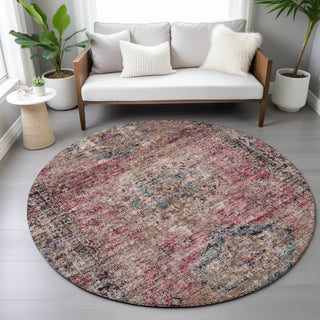 Piper Looms Chantille Global ACN2170 Pink Machine Washable Area Rug Round Lifestyle Image Feature