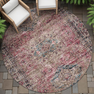 Piper Looms Chantille Global ACN2170 Pink Machine Washable Area Rug Round Outdoor Lifestyle Image Feature