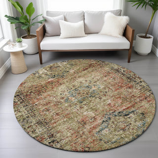 Piper Looms Chantille Global ACN2170 Terracotta Machine Washable Area Rug Round Lifestyle Image Feature
