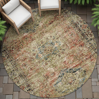 Piper Looms Chantille Global ACN2170 Terracotta Machine Washable Area Rug Round Outdoor Lifestyle Image Feature
