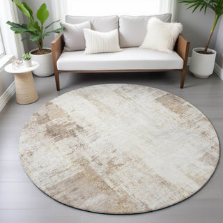 Piper Looms Chantille Modern ACN2171 Beige Machine Washable Area Rug Round Lifestyle Image Feature