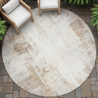 Piper Looms Chantille Modern ACN2171 Beige Machine Washable Area Rug Round Outdoor Lifestyle Image Feature
