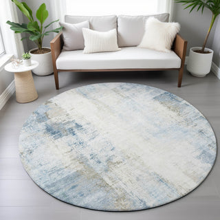 Piper Looms Chantille Modern ACN2171 Blue Machine Washable Area Rug Round Lifestyle Image Feature