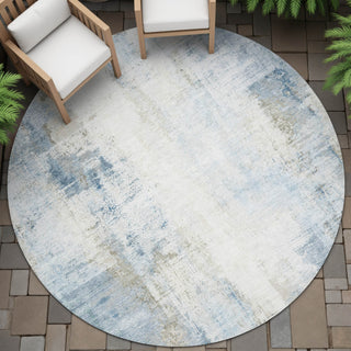 Piper Looms Chantille Modern ACN2171 Blue Machine Washable Area Rug Round Outdoor Lifestyle Image Feature