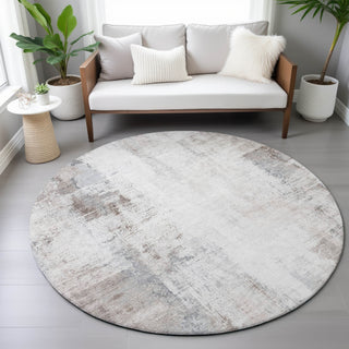Piper Looms Chantille Modern ACN2171 Taupe Machine Washable Area Rug Round Lifestyle Image Feature