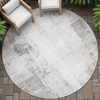 Piper Looms Chantille Modern ACN2171 Taupe Machine Washable Area Rug Round Outdoor Lifestyle Image Feature