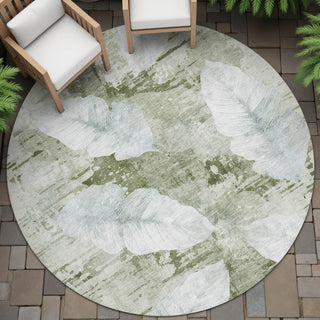 Piper Looms Chantille Floral ACN2172 Aloe Machine Washable Area Rug Round Outdoor Lifestyle Image Feature