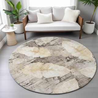 Piper Looms Chantille Floral ACN2172 Brown Machine Washable Area Rug Round Lifestyle Image Feature