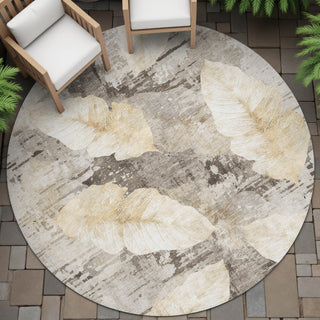 Piper Looms Chantille Floral ACN2172 Brown Machine Washable Area Rug Round Outdoor Lifestyle Image Feature
