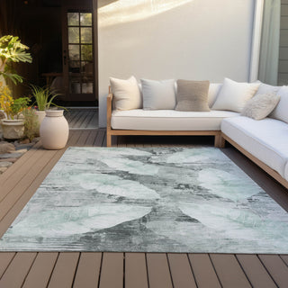 Piper Looms Chantille Floral ACN2172 Teal Machine Washable Area Rug Outdoor Lifestyle Image Feature