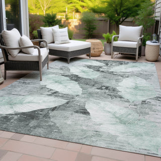 Piper Looms Chantille Floral ACN2172 Teal Machine Washable Area Rug Outdoor Lifestyle Image Feature