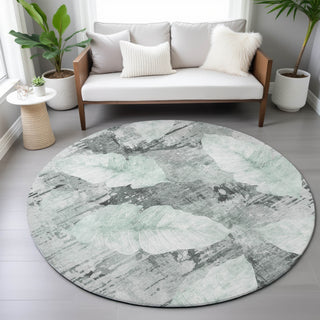 Piper Looms Chantille Floral ACN2172 Teal Machine Washable Area Rug Round Lifestyle Image Feature
