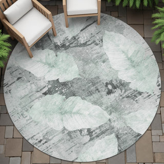 Piper Looms Chantille Floral ACN2172 Teal Machine Washable Area Rug Round Outdoor Lifestyle Image Feature