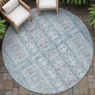 Piper Looms Chantille Stripes ACN2173 Blue Machine Washable Area Rug Round Outdoor Lifestyle Image Feature