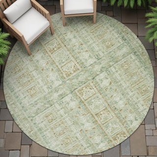 Piper Looms Chantille Stripes ACN2173 Green Machine Washable Area Rug Round Outdoor Lifestyle Image Feature