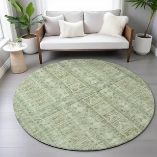 Piper Looms Chantille Stripes ACN2173 Sage Machine Washable Area Rug Round Lifestyle Image Feature