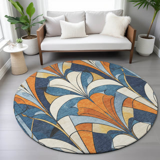 Piper Looms Chantille Modern ACN2174 Blue Machine Washable Area Rug Round Lifestyle Image Feature