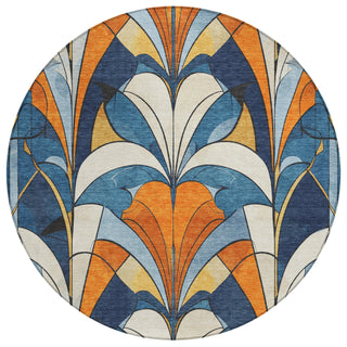 Piper Looms Chantille Modern ACN2174 Blue Machine Washable Area Rug Round Main Image