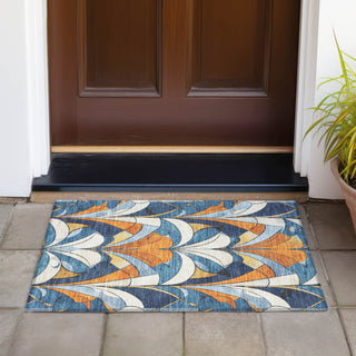 Piper Looms Chantille Modern ACN2174 Blue Machine Washable Area Rug Scatter Outdoor Lifestyle Image Feature