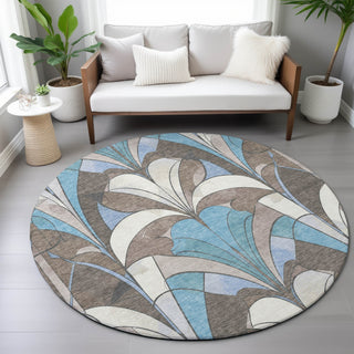 Piper Looms Chantille Modern ACN2174 Brown Machine Washable Area Rug Round Lifestyle Image Feature