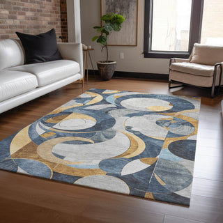 Piper Looms Chantille Geometric ACN2175 Blue Machine Washable Area Rug Lifestyle Image Feature