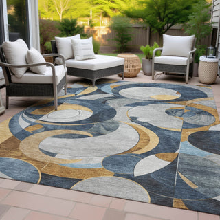 Piper Looms Chantille Geometric ACN2175 Blue Machine Washable Area Rug Outdoor Lifestyle Image Feature