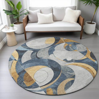 Piper Looms Chantille Geometric ACN2175 Blue Machine Washable Area Rug Round Lifestyle Image Feature